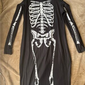 Black Skeleton Print Long Sleeve Dress